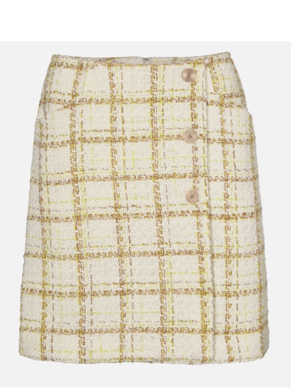 CAbi Cream and Yellow Plaid Button-Front Midi Skirt